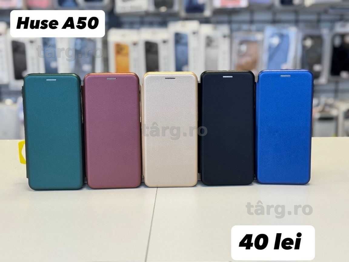 Husa piele ecologica tip carte, folie, cablu, incarcator Samsung A50