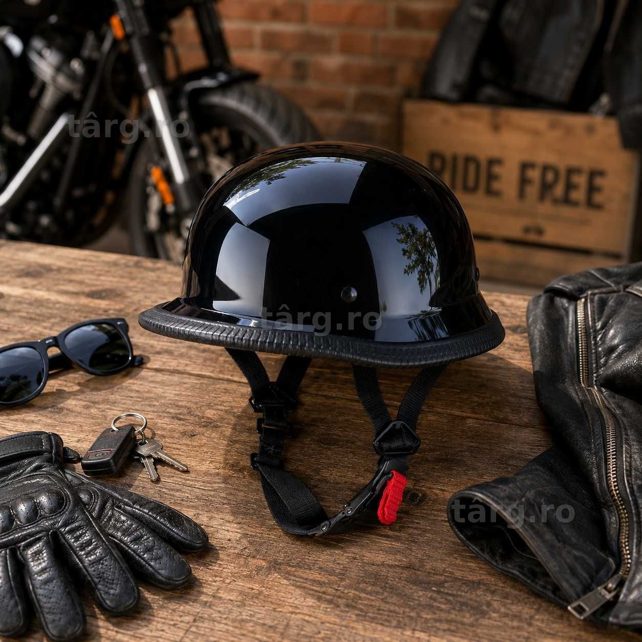 Casca Moto/Scuter Retro German, Interior Confortabil, Prindere rapida, Negru Lucios 7