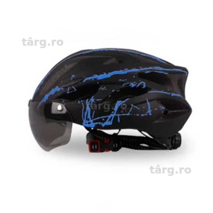 Casca Bicicleta, Viziera detasabila, Aerodinamica, Dimensiune reglabila 54-62cm, Negru cu Albastru 2