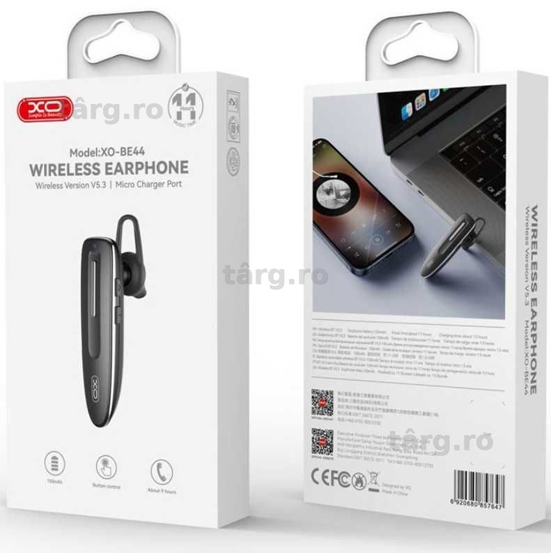 Casca Wireless XO, Autonomie 10 Ore, BT 5.3, Buton control, Negru 3