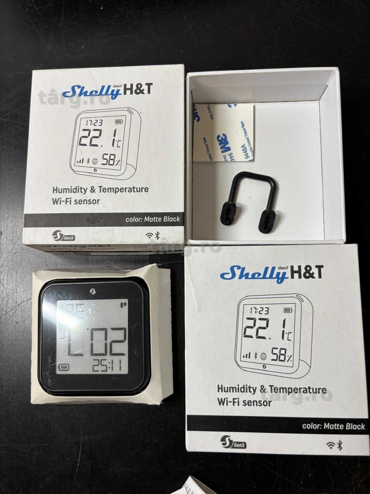 Shelly H&T Gen3 Negru WiFi Senzor Inteligent de Temperatură și Umiditate Telecomandă Scene Inteligente Notificări Stocare Date  Alexa și Google Home