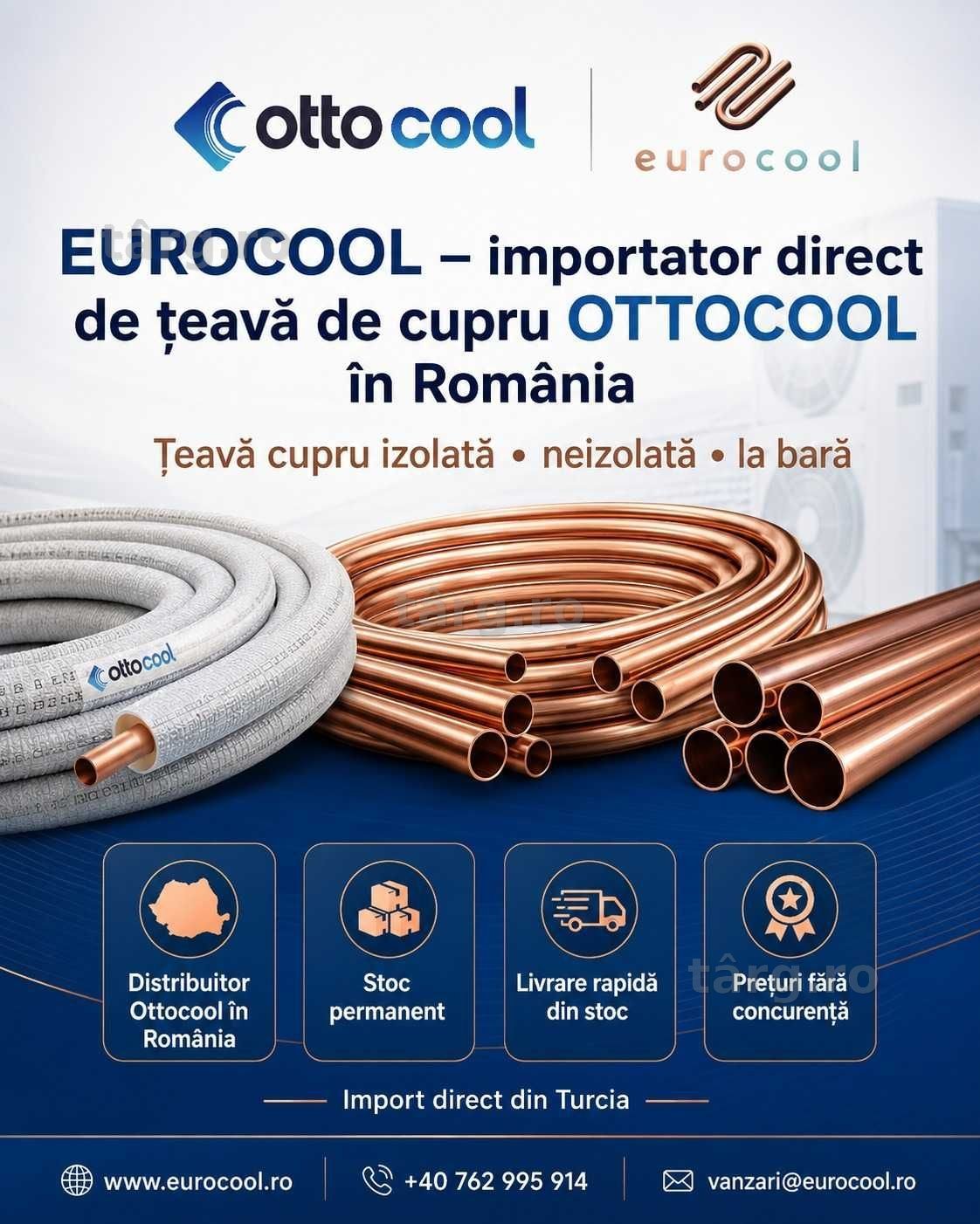 Țeavă cupru frigorifică – bara // colac