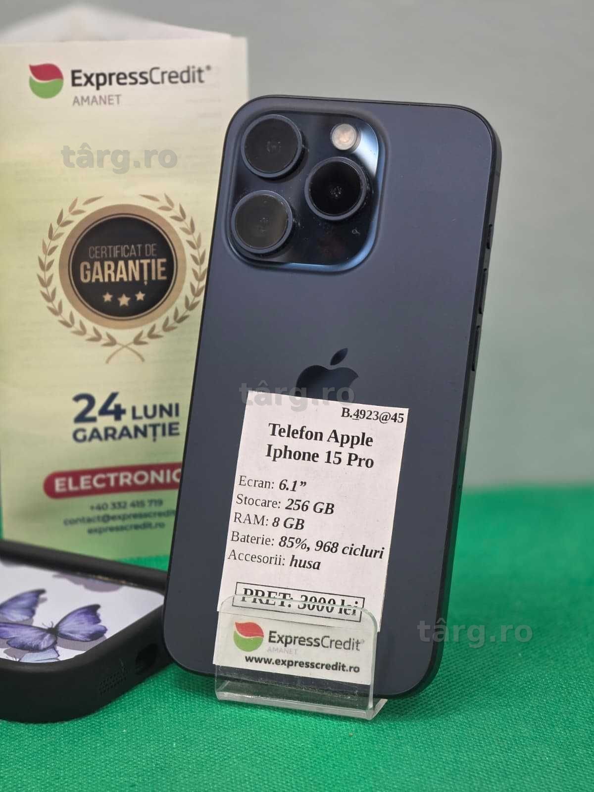 Iphone 15 Pro -- 256 GB -- 85% [Ag45 B.4923] - Garantie 2 ani