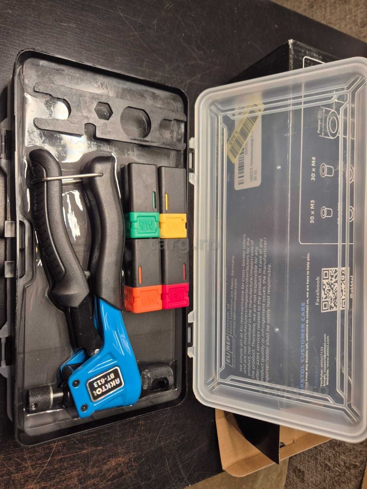 Clește pentru nituri AKKTOL, set clește pentru nituri, set clește pentru nituri filetate cu 100 de piulițe nituri M6, M5, M4, M3