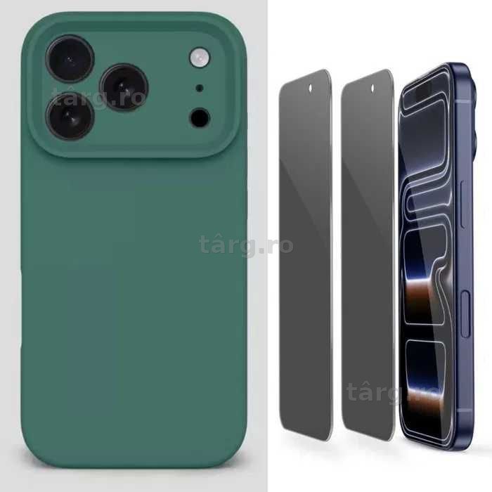 Husa Silicon (diverse culori) + Folie Sticla Privacy iPhone 12 Pro Max