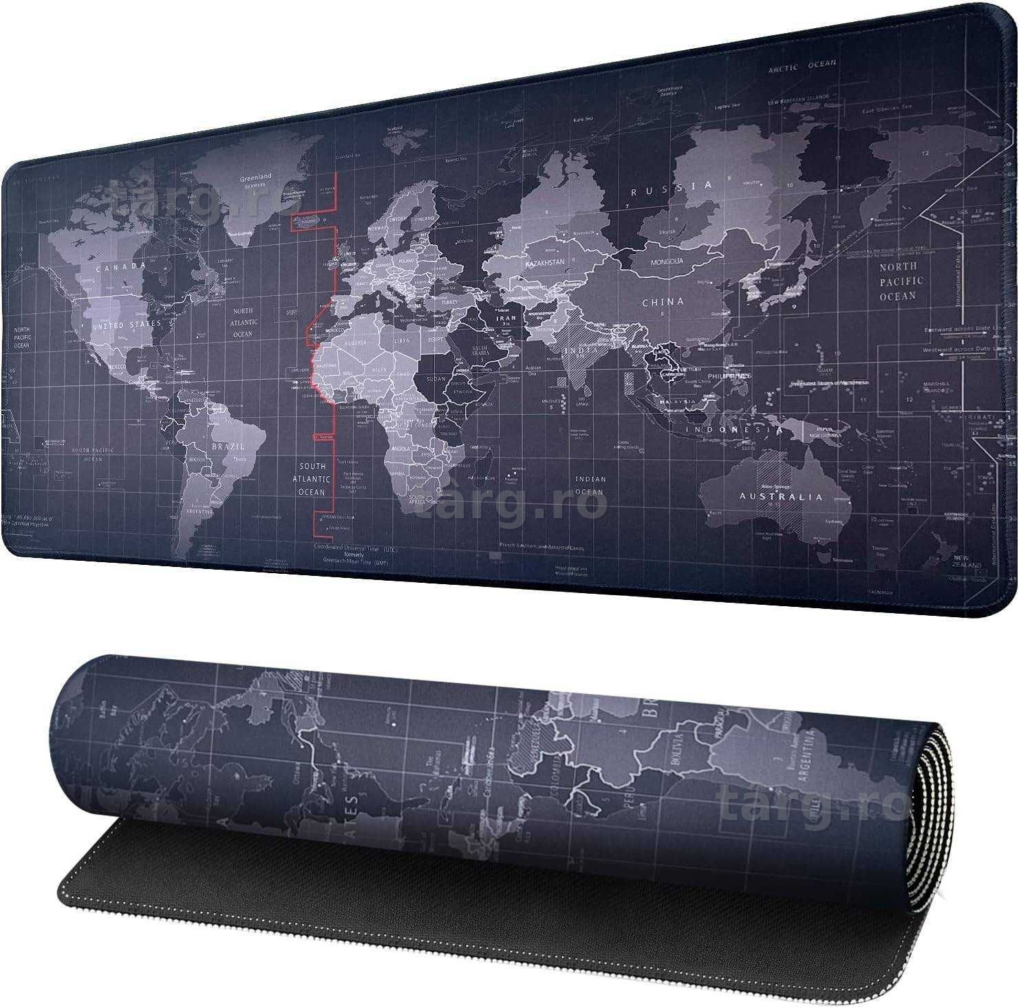 Mousepad Gaming XXL cu Harta Lumii Antiderapant pentru Birou 90x40 cm