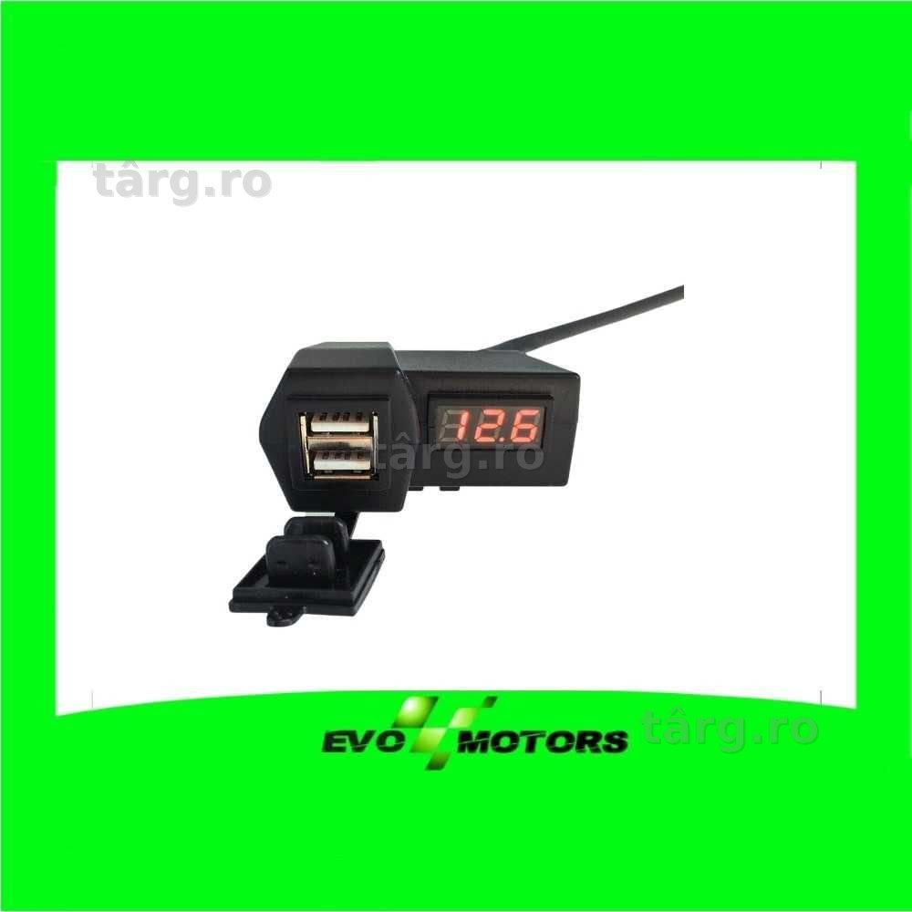 Priza Încărcare Telefon Moto Ghidon USB Fast Voltmetru Tensiune A492