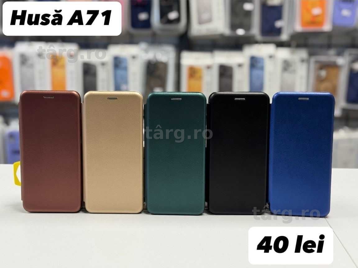 Husa piele ecologica tip carte, folie, cablu,incarcator pentru Samsung A71