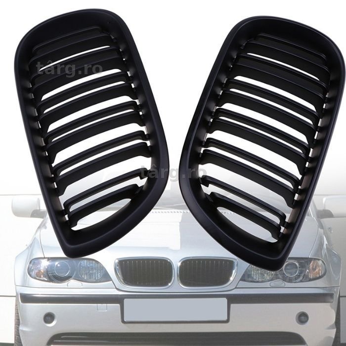 Grile M Design Duble BMW E46 4 USI 2001-2005 (Facelift) Negru Lucios