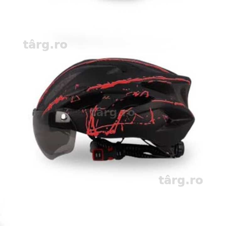 Casca Bicicleta, Viziera detasabila, Aerodinamica, Dimensiune reglabila 54-62cm, Negru cu Rosu 2