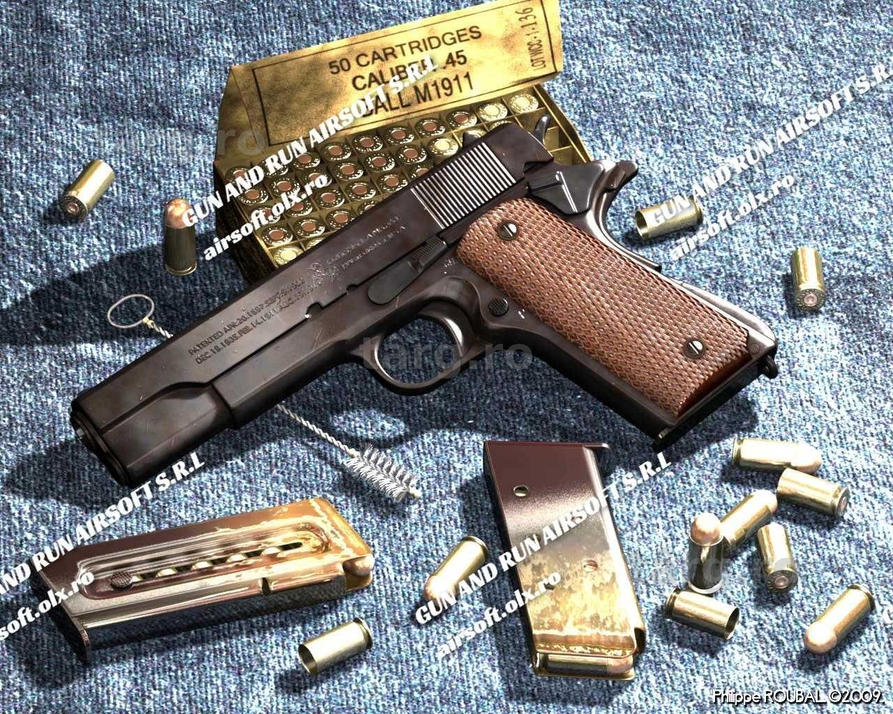 Pistol Airsoft ~MODIFICAT 5J~ Colt 1911 Rail Dual Full Metal Co2 + Gaz