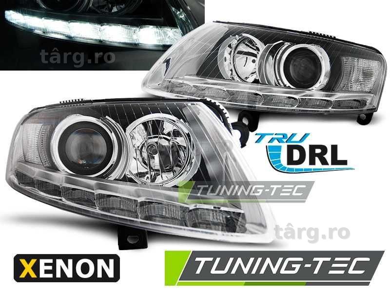 Faruri Xenon LED DRL Audi A6 C6 Crom 2004–2008