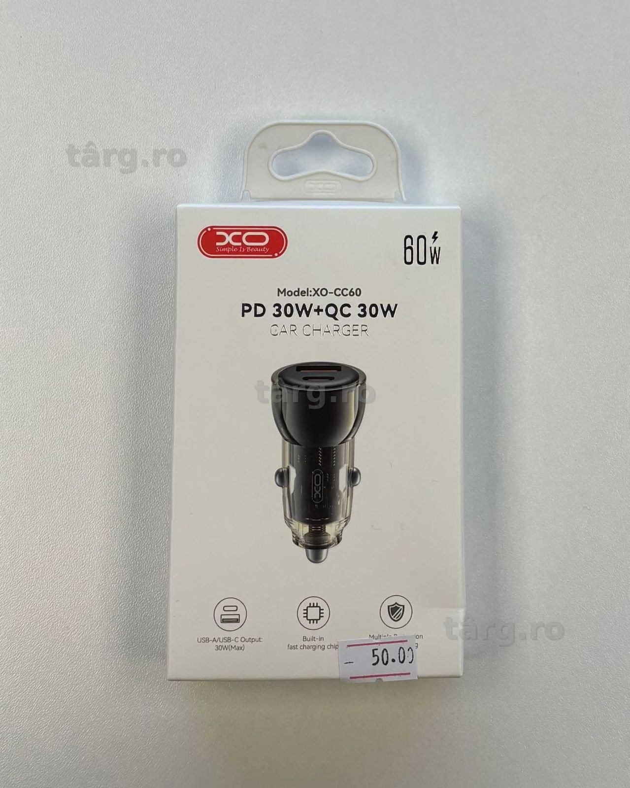 Incarcator auto Fast Charge, 60W, USB-A si USB-C, Negru 2
