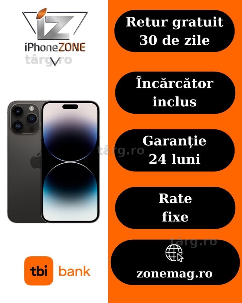 Iphone 14 Pro 128GB 100% Negru Garantie Rate BuyBack - zonemag.ro