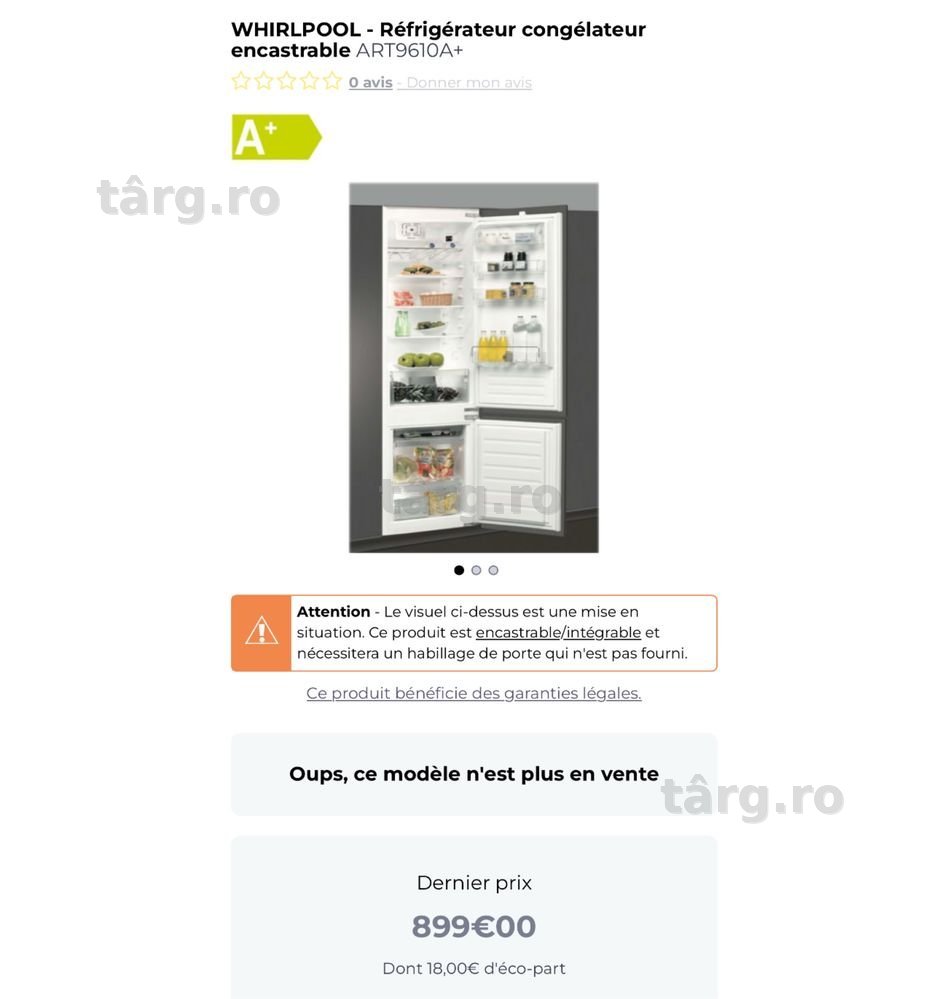 Combină frigorifică încorporabilă Whirlpool ART 9610/A+