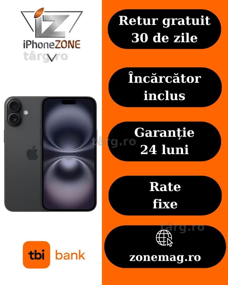 Iphone 16 Negru 128GB 100% Garantie Rate BuyBack - zonemag.ro