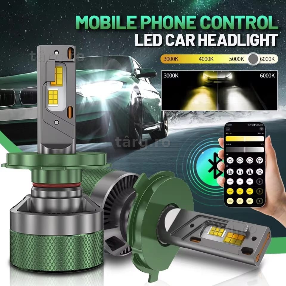 Set Doua Becuri Led  H7 Cu Aplicatie Pe Telefon Bluetooth Canbus