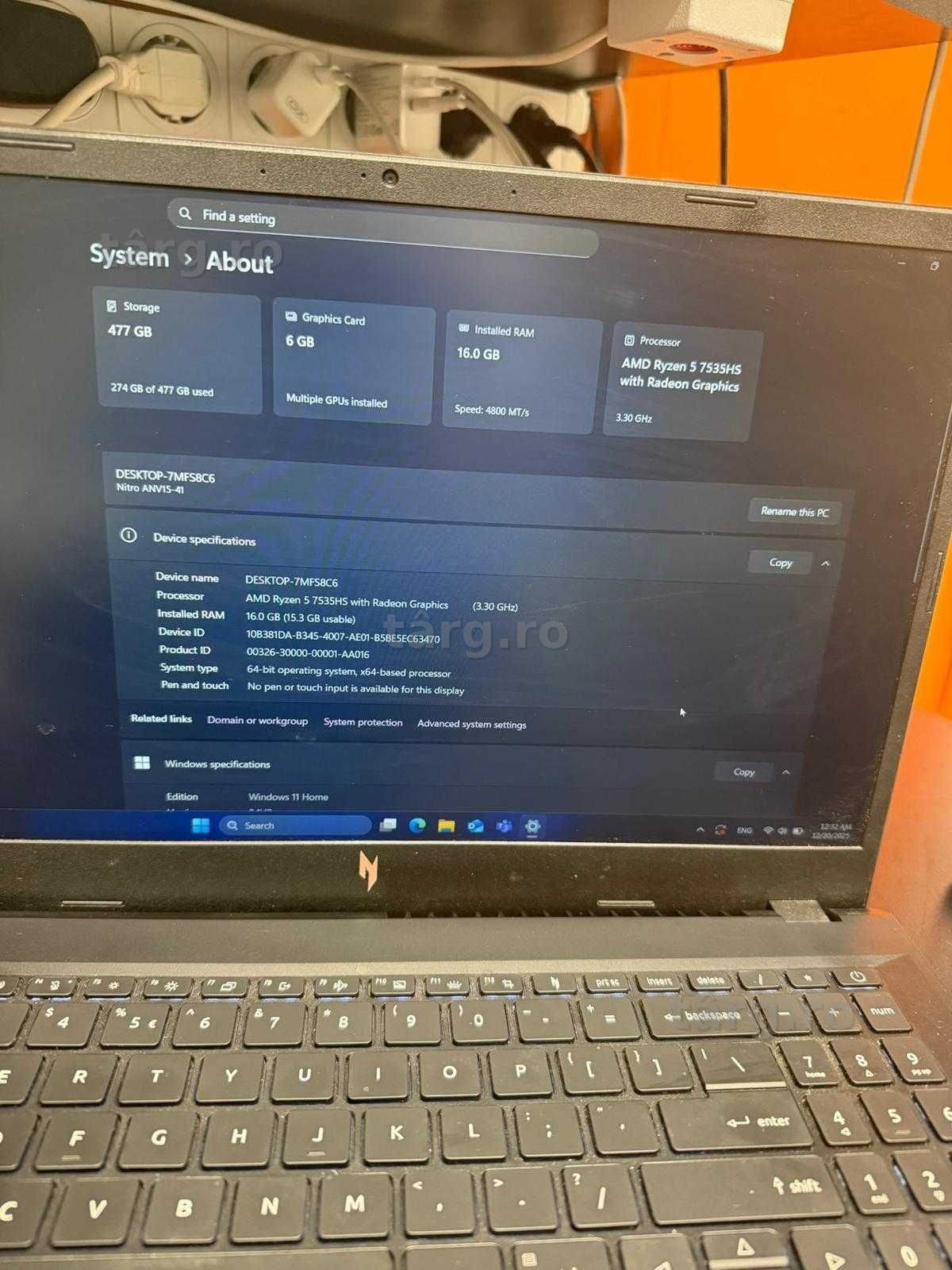 HOPE AMANET P2 - Acer Nitro V1 / Amd Ryzen 5 7535HS/ rtx 3050 6Gb 4