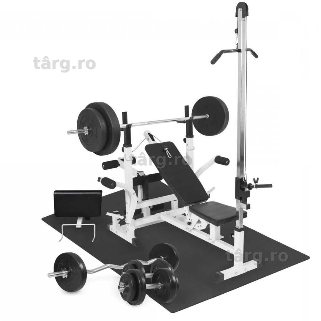 Set Complet Bancă Multifuncțională, Scripete, Greutăți 100 kg