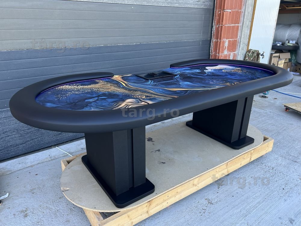 Masa poker art deco paint cu LED si intrare dealer CustomTables.eu