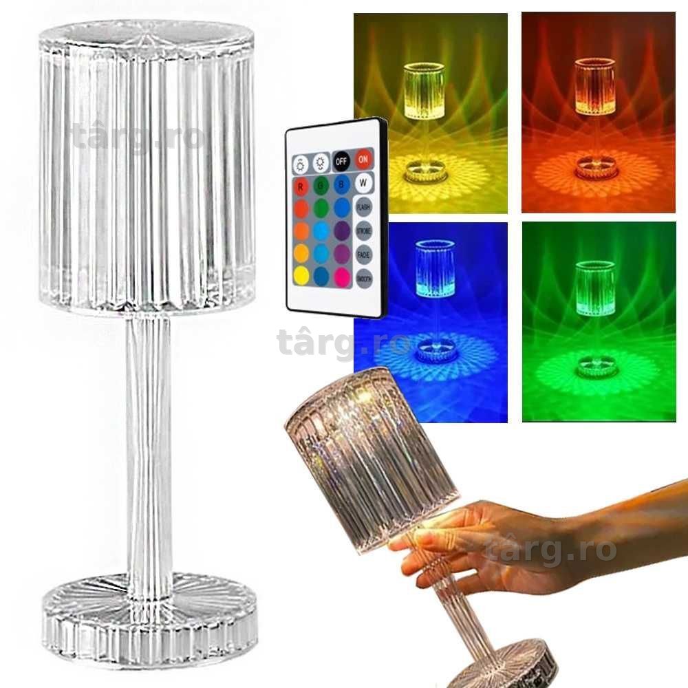 Lampa acrilica tip cristal RGB reincarcabila USB telecomanda 8.5x25cm