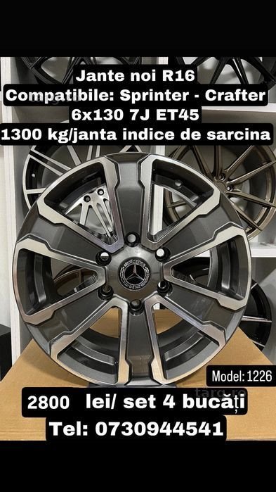 Jante R16 6x130 Heavy Duty Noi Mercedes Sprinter W906 W907 2006-2025 VW Crafter 2006-2017 1300kg/jantă TUV Autoutilitare Marfă Pasageri