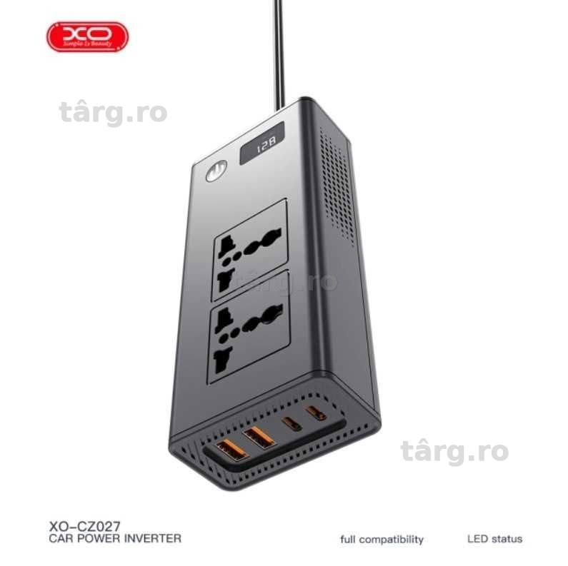 Invertor Auto, Putere 200W, Dual AC, Porturi Type-C si USB, Negru 7