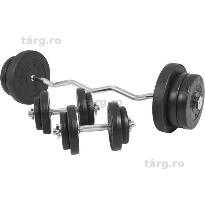 Set bară SZ și gantere cu greutăți 70 kg cu piulițe