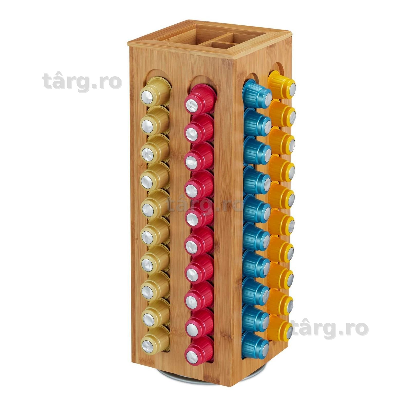 Suport Capsule de Cafea Nespresso 80 bucati Rotativ Bambus 40x14 cm