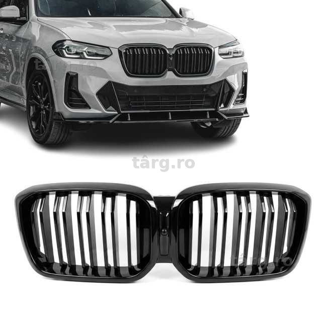 Grile Duble Bara Fata Nari M Style BMW X3 X4 G01 G02 LCI Facelift, Negru Lucios, (21-24)