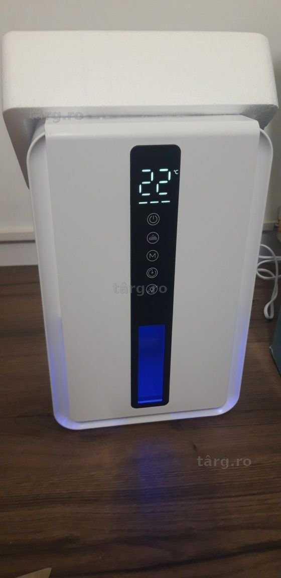 Dezumidificator capacitate zilnica de dezumidificare 1280ML, rezervor de apa 3L, ecran de afisare digital, lumina RGB, uscare asistata, alb