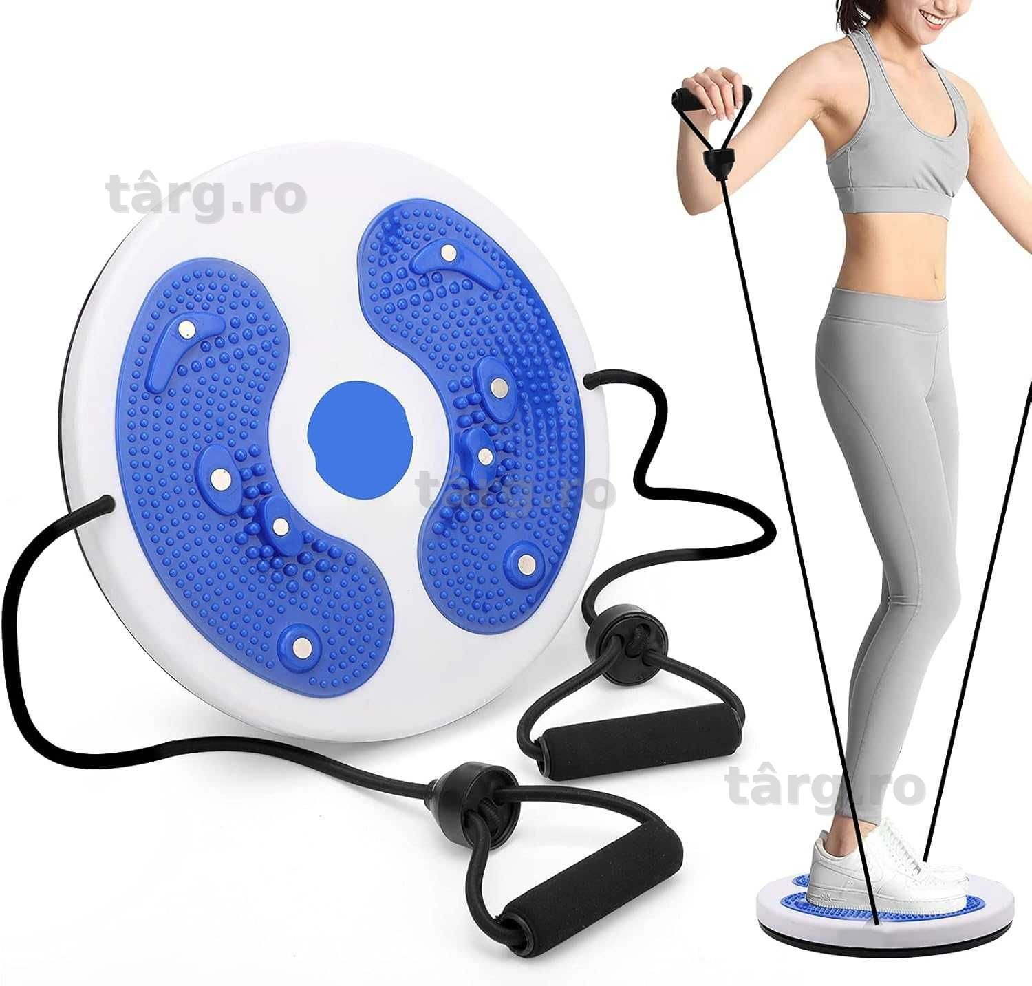 Disc de fitness rotativ cu 2 benzi elastice multifunctional 28 cm