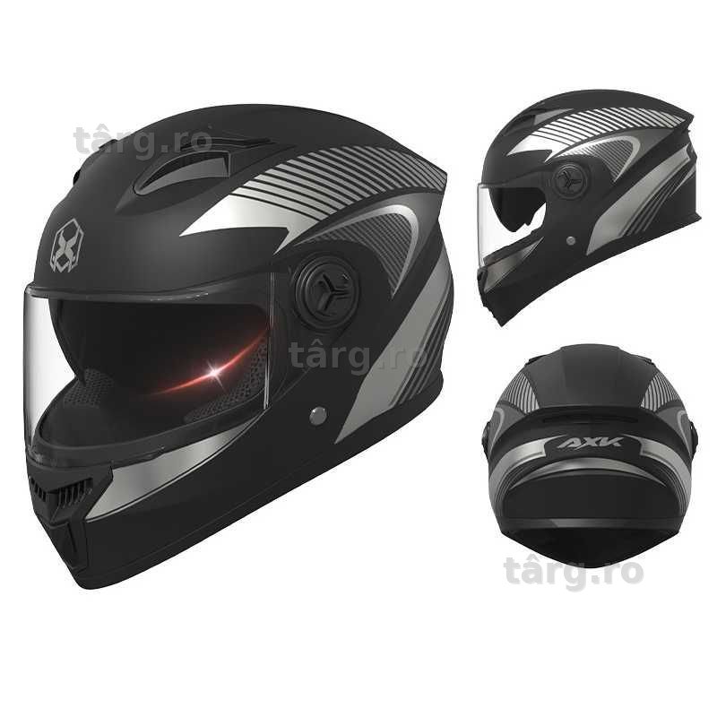 Casca Moto/Scuter/ATV, Viziera Dubla, Negru Argintiu, Marime universala 59-62 cm