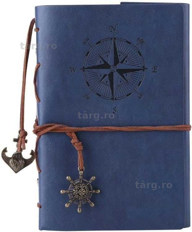 Agenda in stil nautic A6 150 pagini spiralate ancora + busola albastru