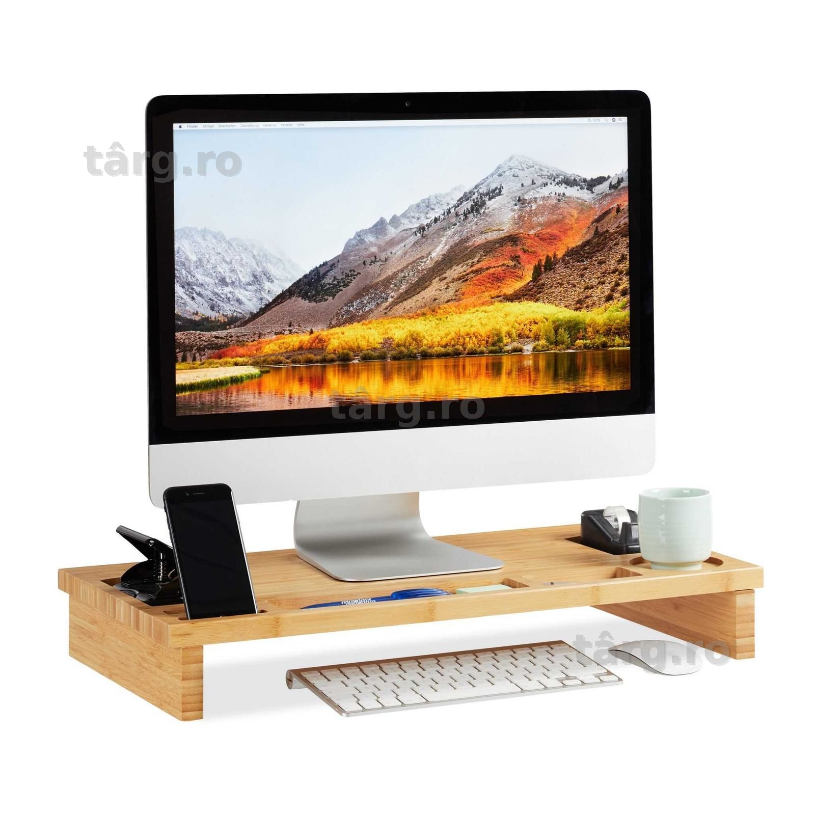 Suport de monitor din bambus cu spatiu de depozitare 9 x 60 x 30 cm