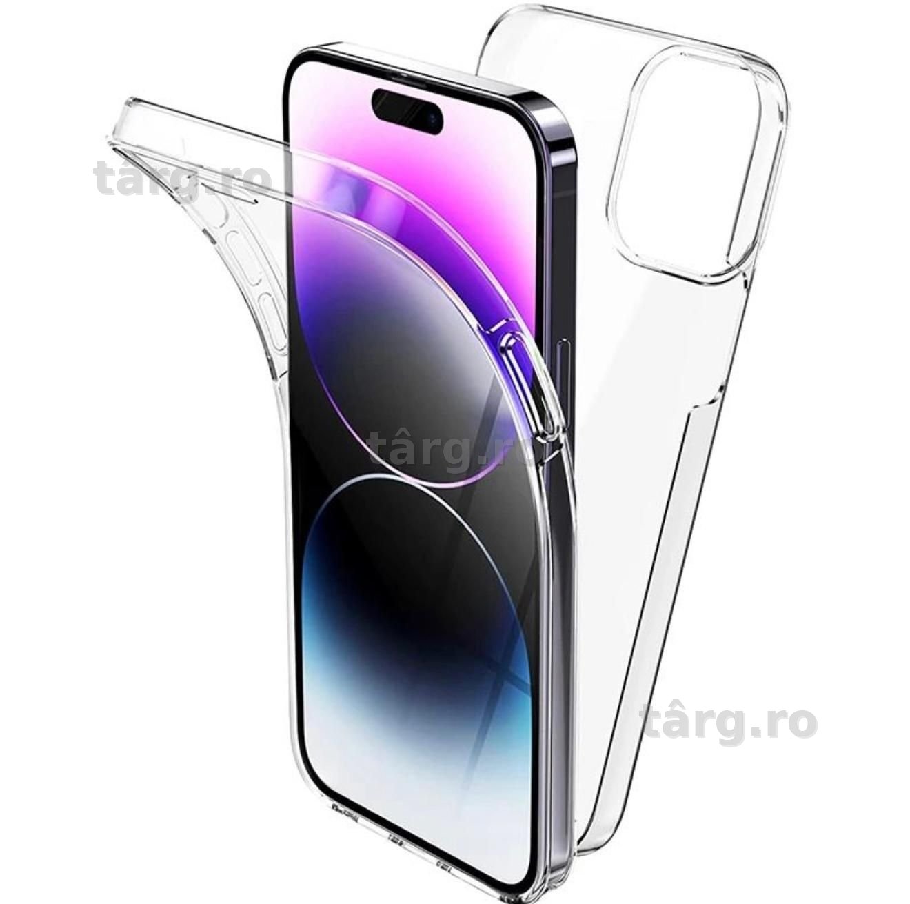 Husa 360 grade, Full cover, Fata + Spate, Apple iPhone 16  , Policarbonat si Silicon, Transparenta