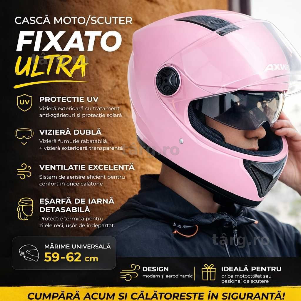 Casca Moto/Scuter/ATV, Viziera Dubla, Esarfa detasabila, Roz 2