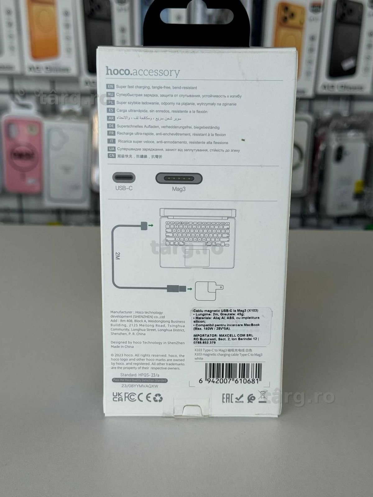 Cablu incarcare magnetic pentru Laptop, USB-C to Mag3, 140W, 2M, Alb 2