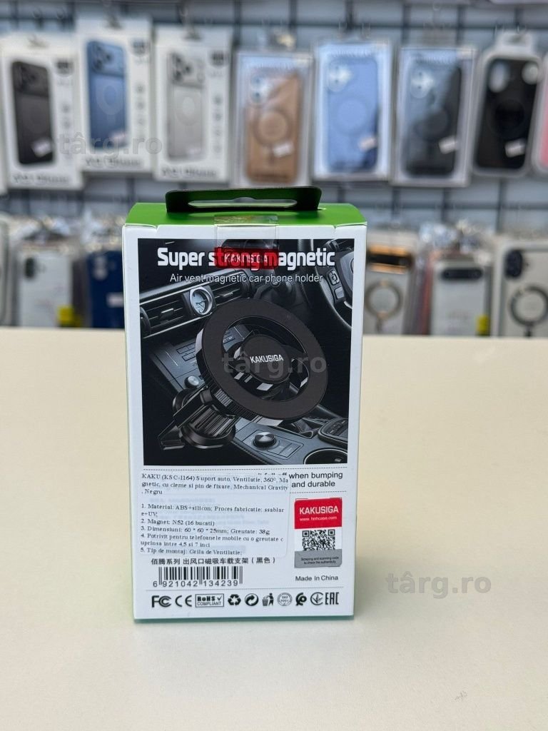 Suport Auto Magnetic Kakusiga, Prindere Clema Grila Ventilatie, Negru 2