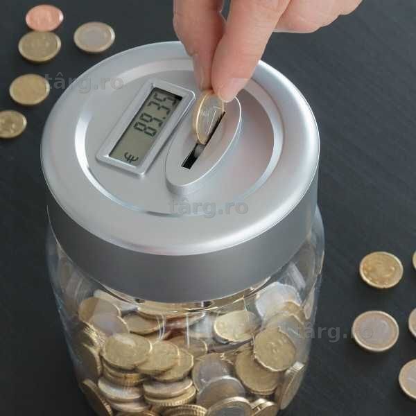 Pusculita digitala cu numarare automata a monezilor, ecran LCD