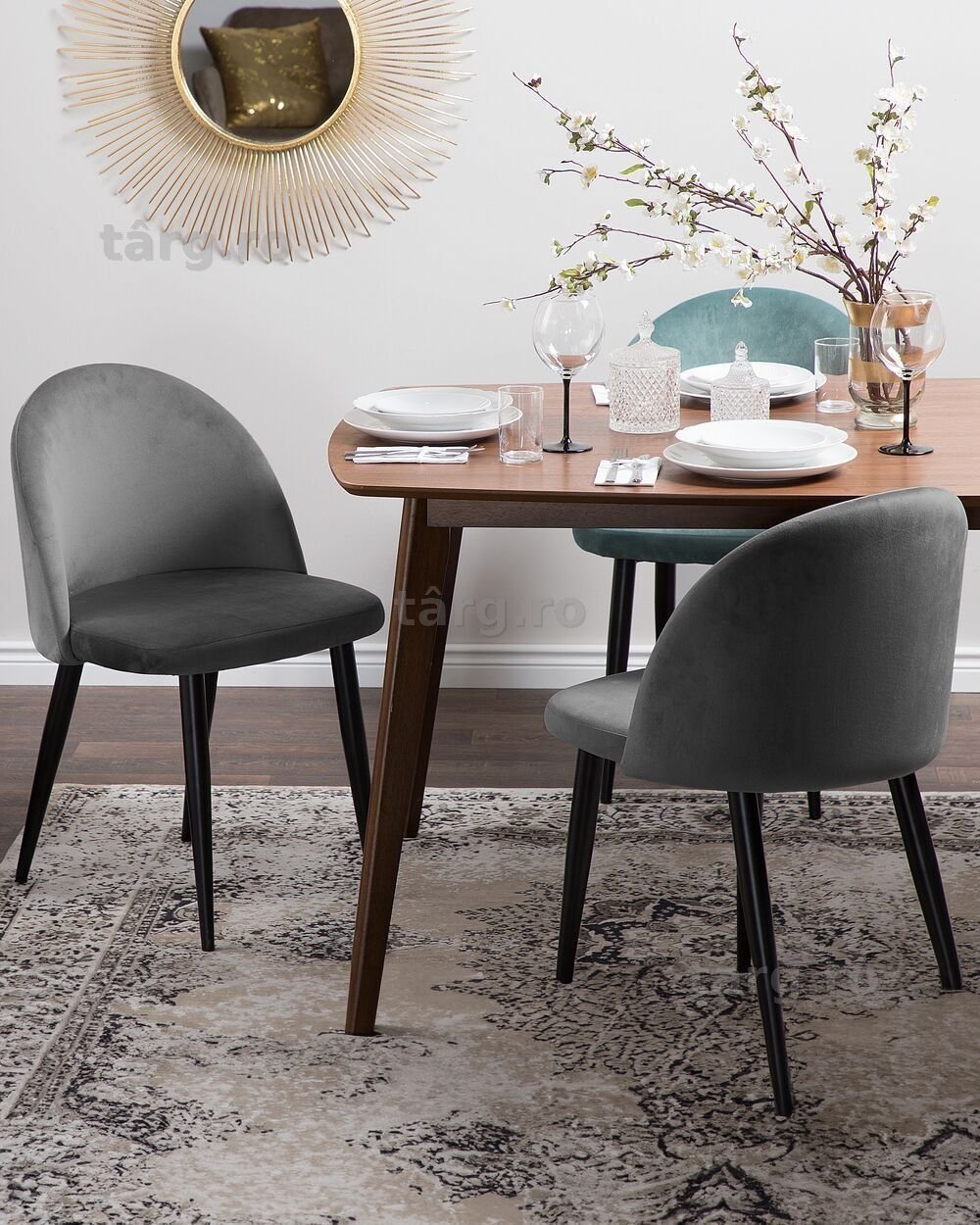 Set 2 scaune dining din catifea gri, Beliani