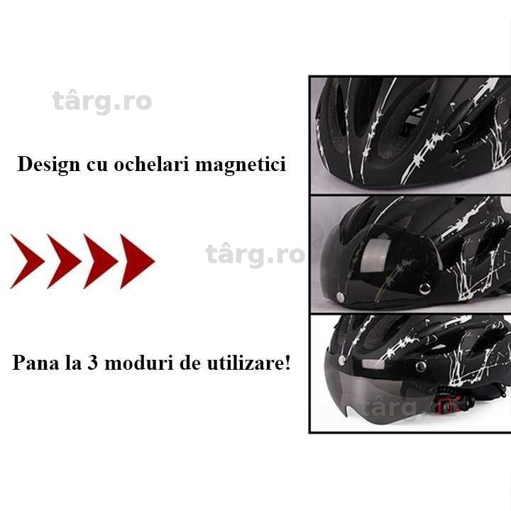 Casca Bicicleta, Viziera detasabila, Aerodinamica, Dimensiune reglabila 54-62cm, Negru cu Alb 4