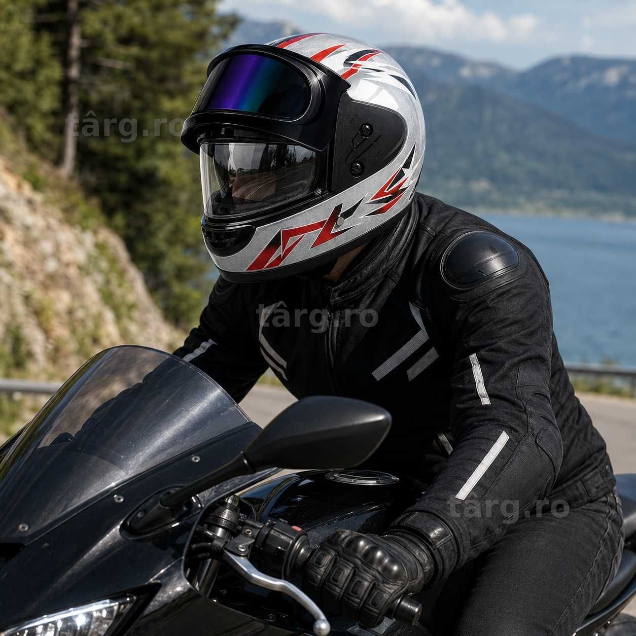 Casca Moto/Scuter/ATV, viziera dubla, marime universala, Gri cu Rosu 4