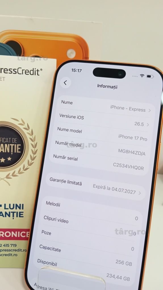 Iphone 17 pro 256gb AG20 Dancu b30658 Doar cu ridicare din agentie! Garanție 2 ani! 3