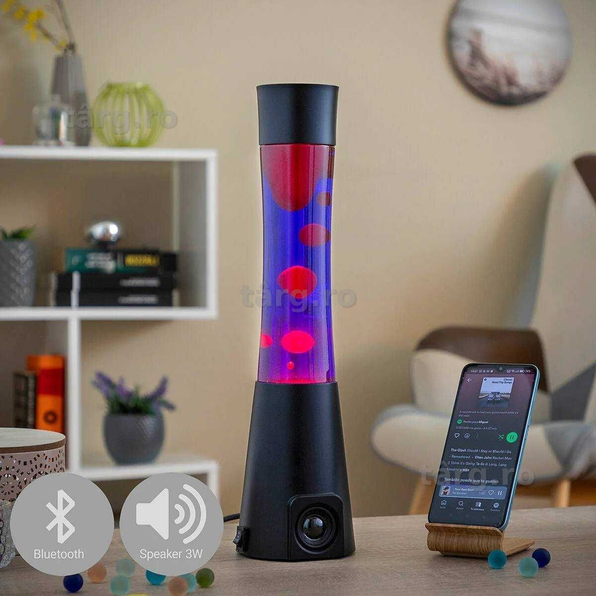 Lampa decorativa cu lava, cu difuzor Bluetooth integrat, 30W, 42cm