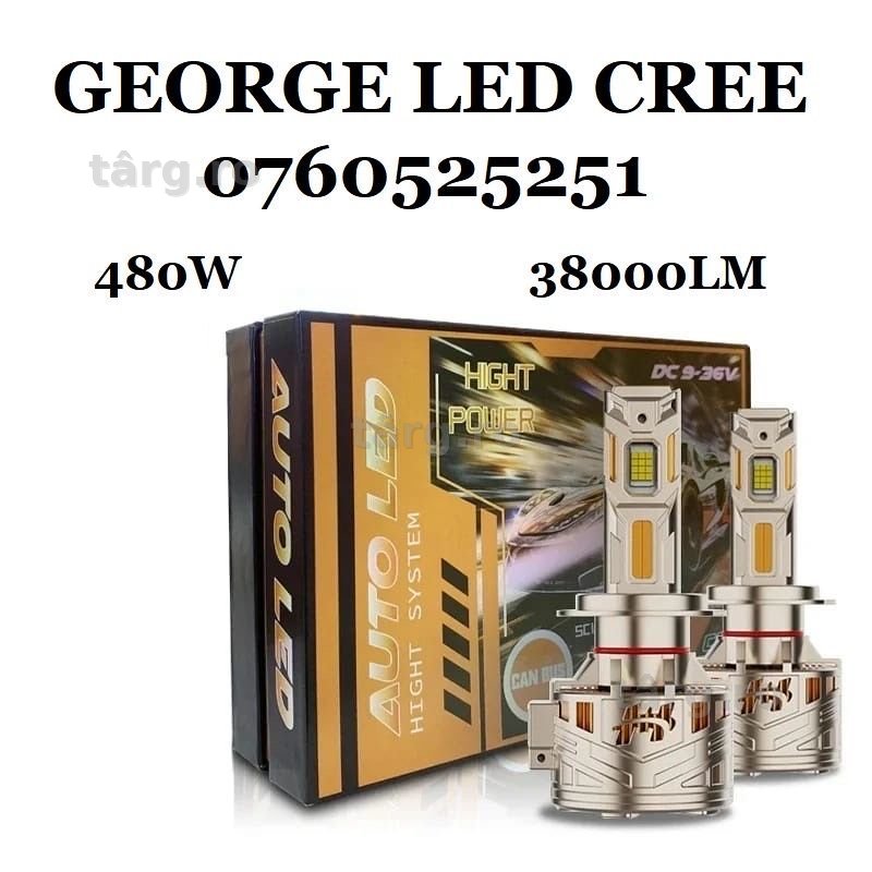 Două Becuri Led H1,H4,H7( 38000Lm/480W/6000K) Lumină Foarte Puternică