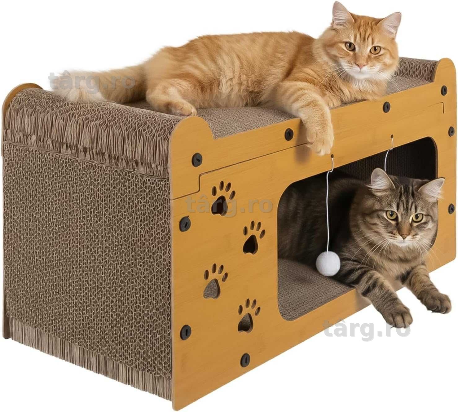 Ansamblu joaca pisici 3-in-1 casa etajata 2 nivele din carton ondulat