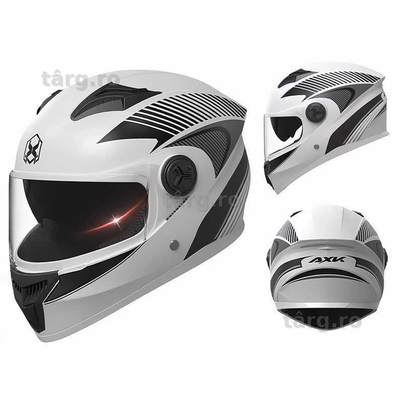 Casca Moto/Scuter/ATV, Viziera Dubla, Alb Negru, Marime universala 59-62 cm