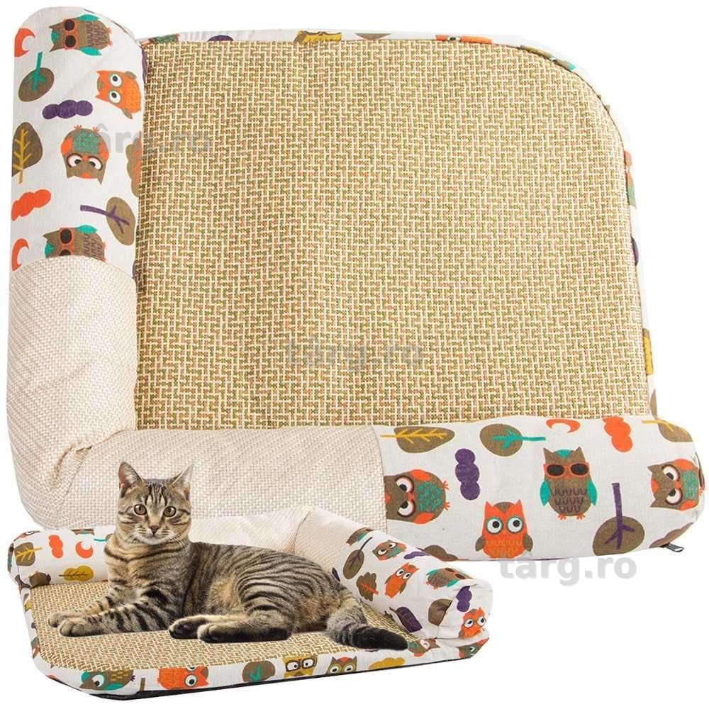 Pat pentru pisici 2-in-1 saltea confortabila si sisal 53 x 47 cm