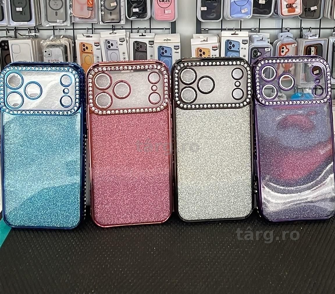 Huse silicon cu Sclipici si Rama colorata pentru iPhone 16 pro